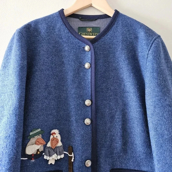 Giesswein Virgin Wool Grandmacore Boho Cardigan  Retro Sweater Blue Size US 10. - Picture 2 of 13